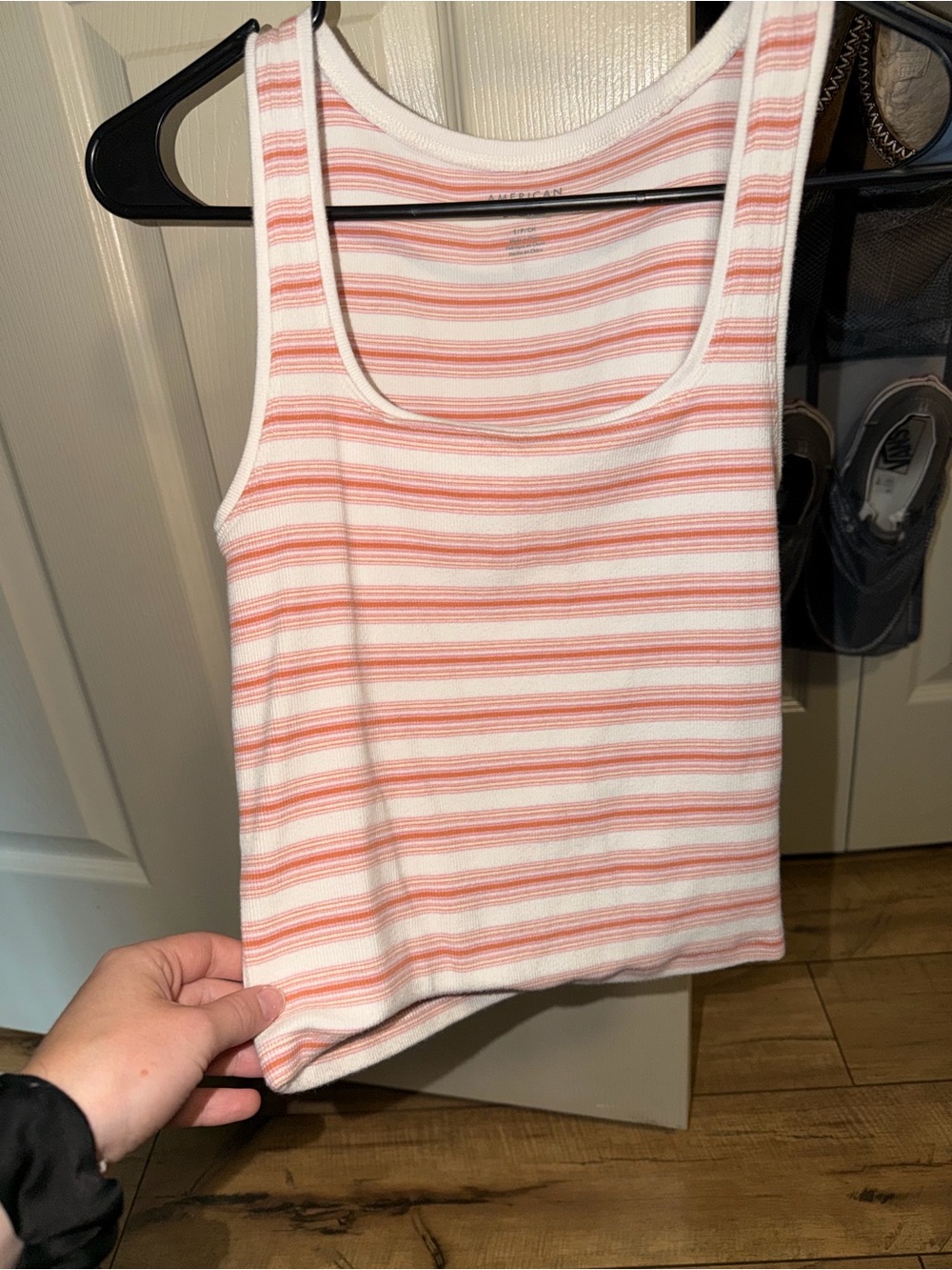 American Eagle Outfitters Pink & White Striped Ribbed Tank